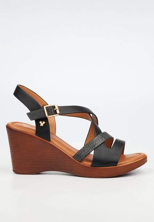 Butterfly Feet - Allora 5 strappy wedge heel - black
