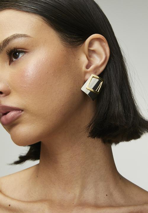 Tessa Design - Zadie Two Tone Metal Square Earrings - Silver/Gold