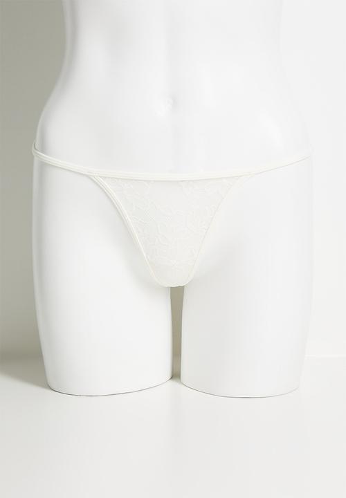Cotton On - Tanga lace g string brief 3 pack - black/coconut milk/pink kiss