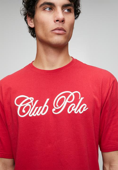 POLO - MENS SCRIPT PRINTED  SS  T-SHIRT - Red