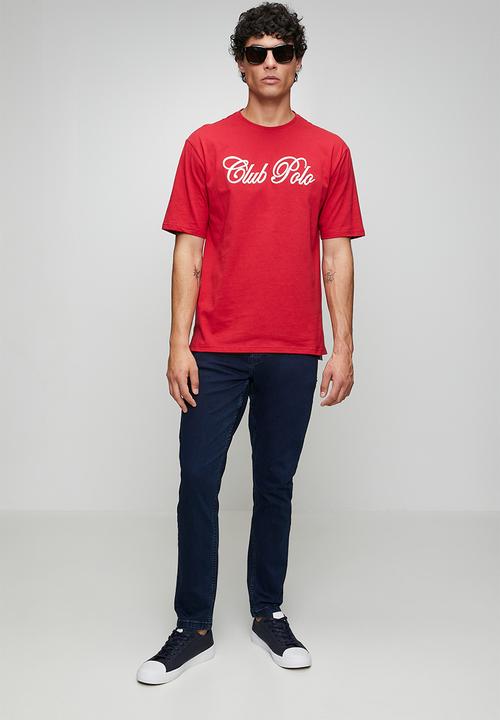 POLO - MENS SCRIPT PRINTED  SS  T-SHIRT - Red