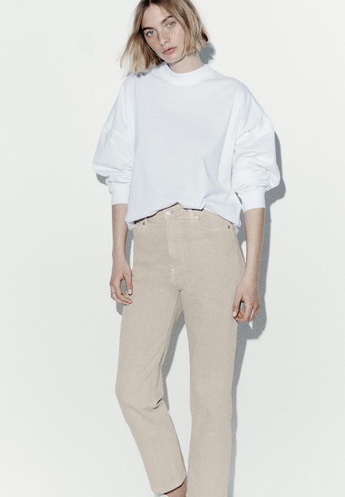 Mom slim fit high waist ankle jeans - light beige