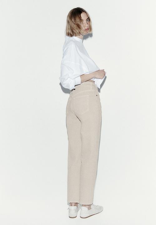 H&M - Mom slim fit high waist ankle jeans - light beige