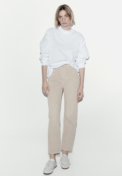 H&M - Mom slim fit high waist ankle jeans - light beige