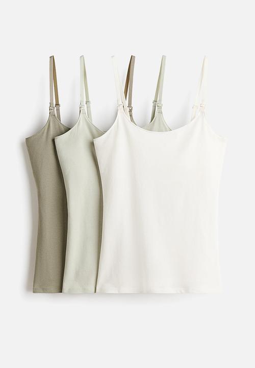 H&M - Mama 3-pack nursing strappy tops - white/sage green
