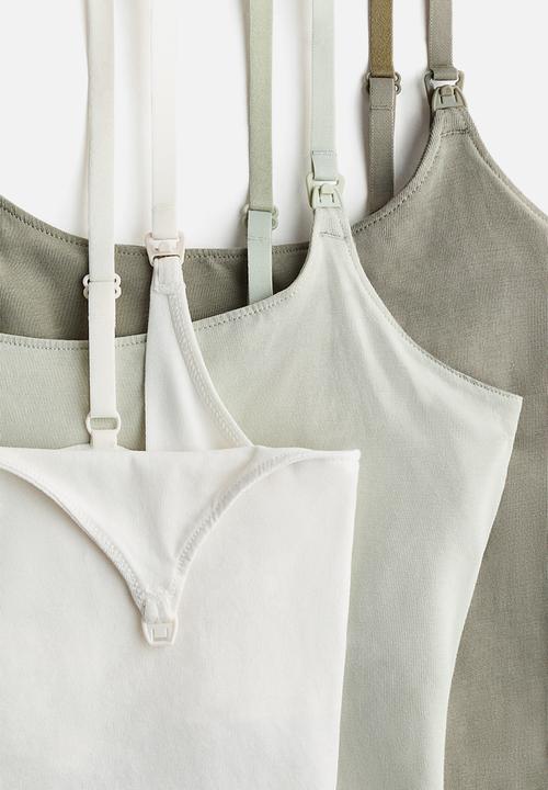 H&M - Mama 3-pack nursing strappy tops - white/sage green