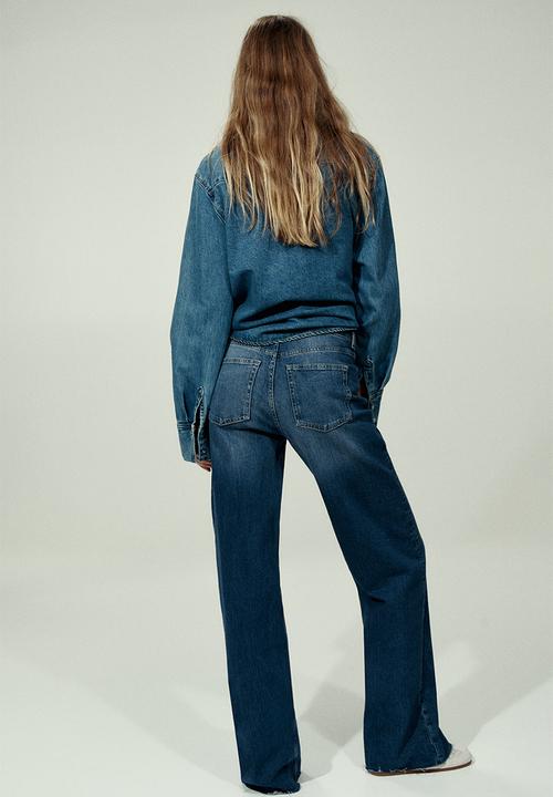 H&M - Wide high waist jeans - dark denim blue