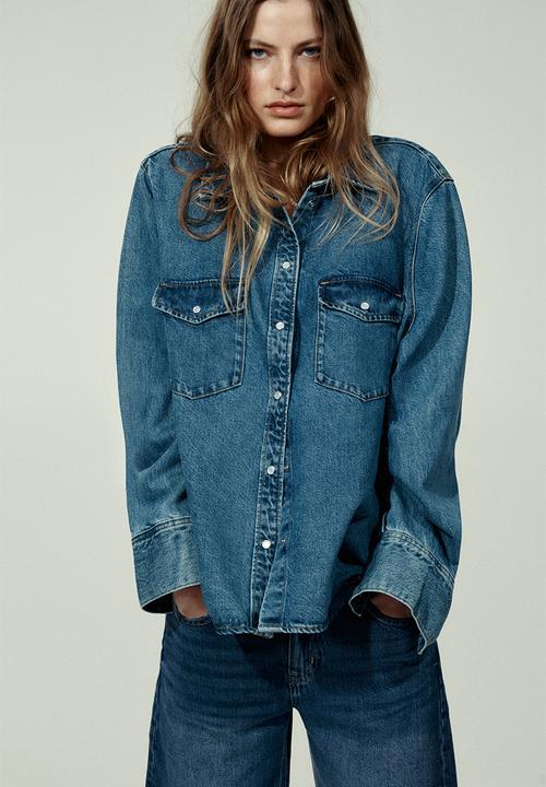 H&M - Wide high waist jeans - dark denim blue