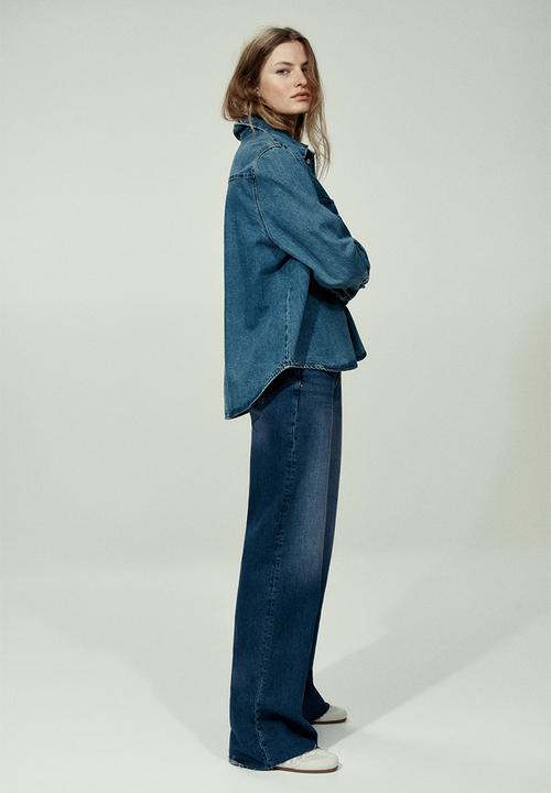 H&M - Wide high waist jeans - dark denim blue