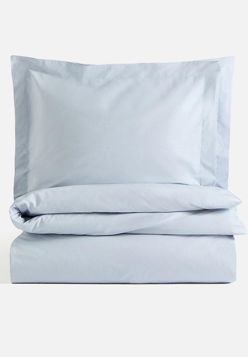 H&M - Double/king cotton percale duvet cover set - light dusty blue
