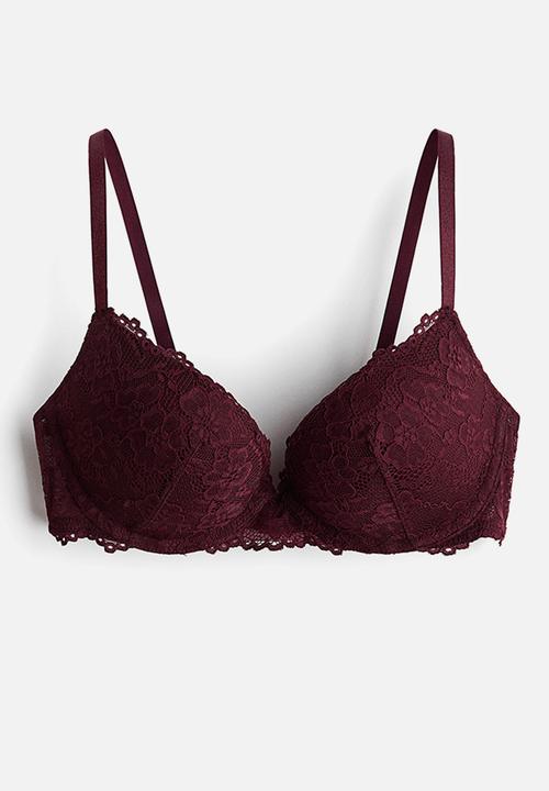 H&M - Lace super push-up bra - burgundy