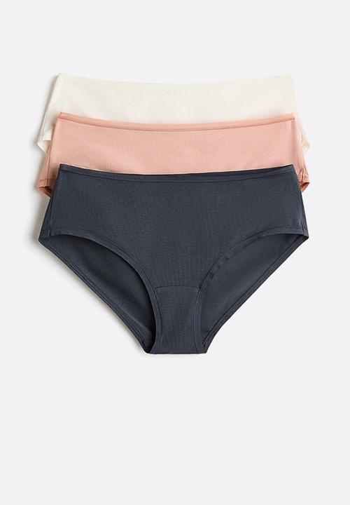 3-pack cotton hipster briefs - navy blue/beige/cream