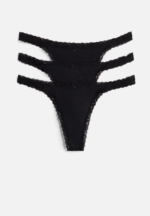 H&M - 3-pack microfibre tanga thong briefs - black