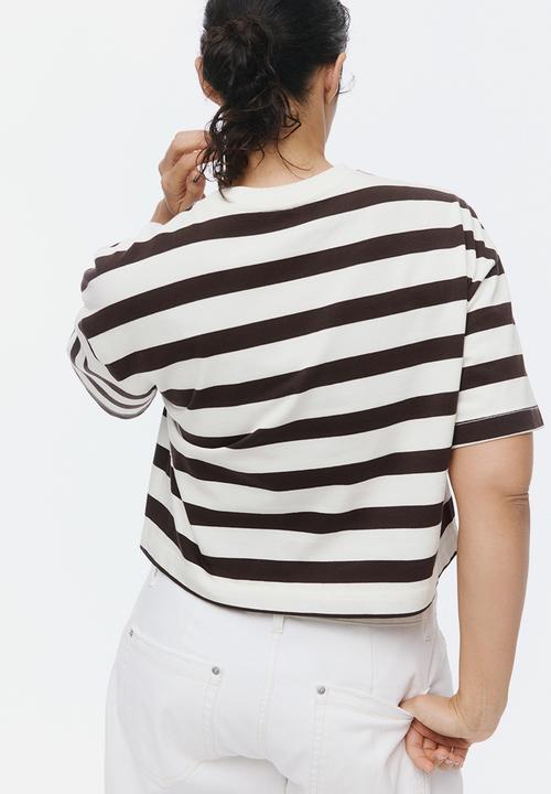 H&M - Boxy t-shirt - white/dark brown striped