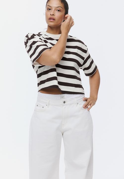 H&M - Boxy t-shirt - white/dark brown striped