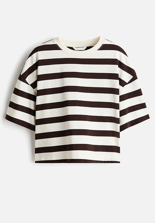 H&M - Boxy t-shirt - white/dark brown striped