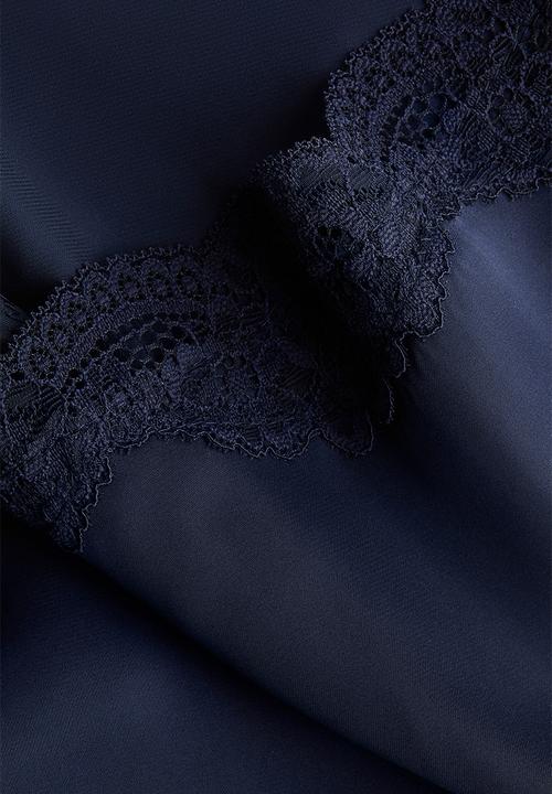 H&M - Lace-trimmed satin pyjamas - navy blue