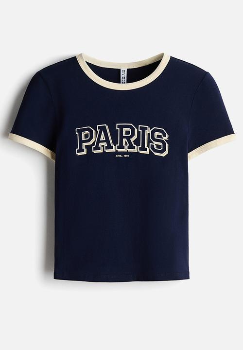 H&M - Fitted cotton T-shirt - dark blue/paris