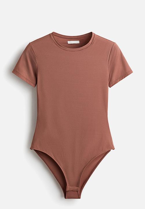 H&M - Short-sleeved microfibre body - dark dusty pink