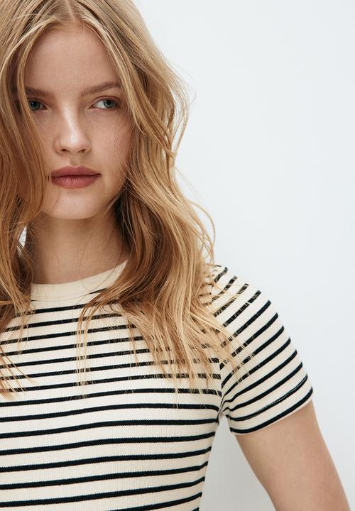 H&M - Mama ribbed top - cream/black striped
