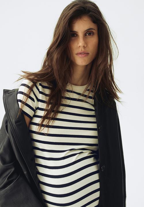 H&M - Mama ribbed top - white/striped