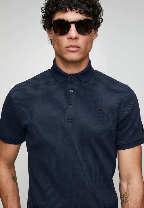 POLO - MENS PJC SS RIBBED GOLFER - Navy
