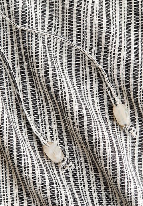 H&M - Linen-blend drawstring trousers - black/striped