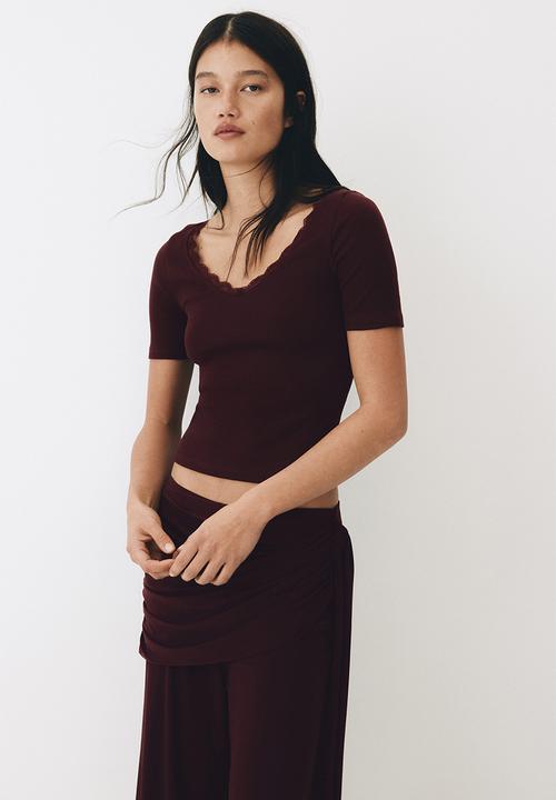 H&M - Rib-knit top - burgundy