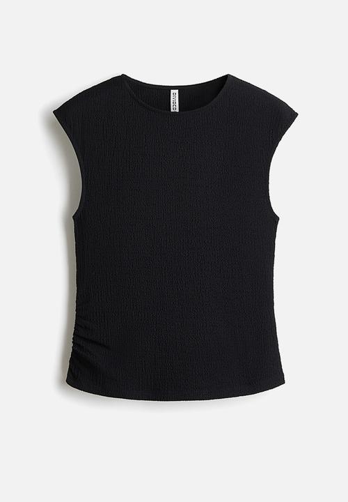 H&M - Textured jersey top - black