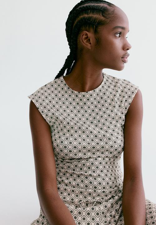 H&M - Textured jersey top - light beige/patterned