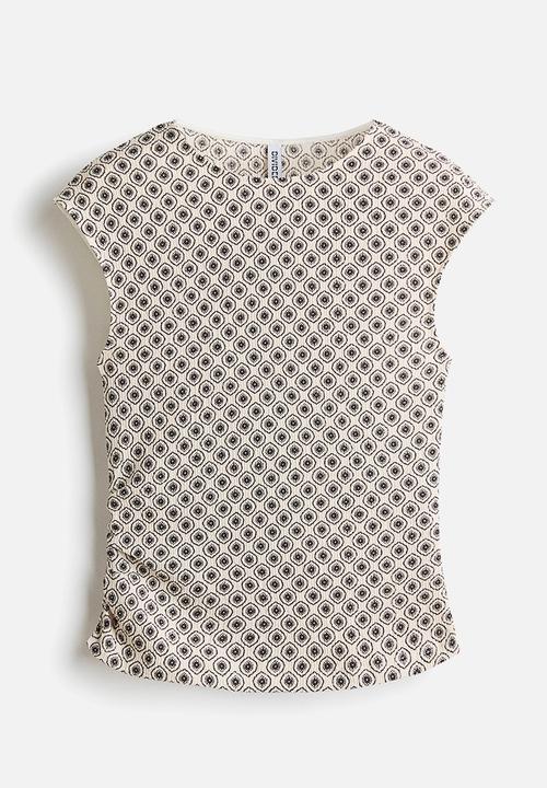 H&M - Textured jersey top - light beige/patterned