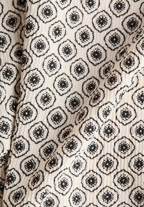 H&M - Textured jersey top - light beige/patterned