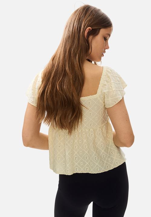 H&M - Pointelle jersey blouse - light yellow