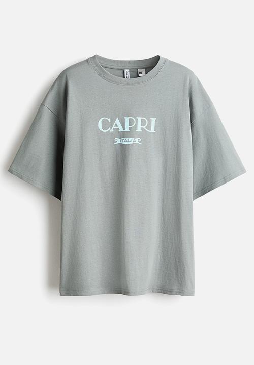 H&M - Oversized print-motif t-shirt - grey/capri