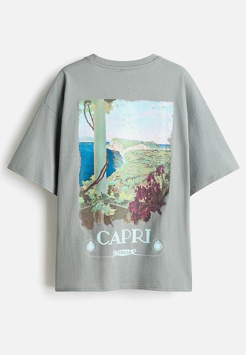 H&M - Oversized print-motif t-shirt - grey/capri