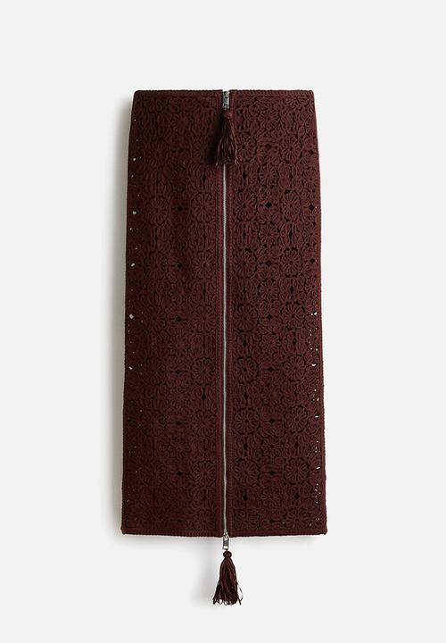 H&M - Crochet-look skirt - dark brown