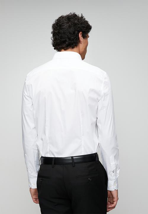 POLO - MENS LS PLAIN SLIM FIT SHIRT - White