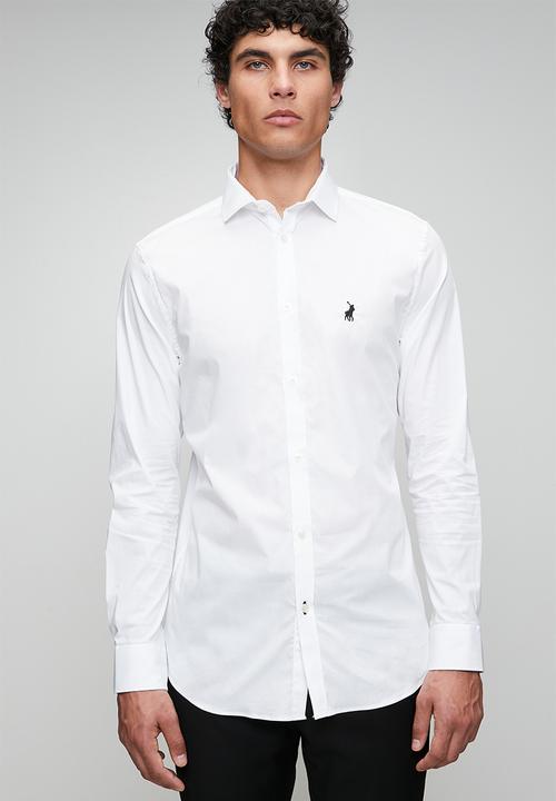 POLO - MENS LS PLAIN SLIM FIT SHIRT - White