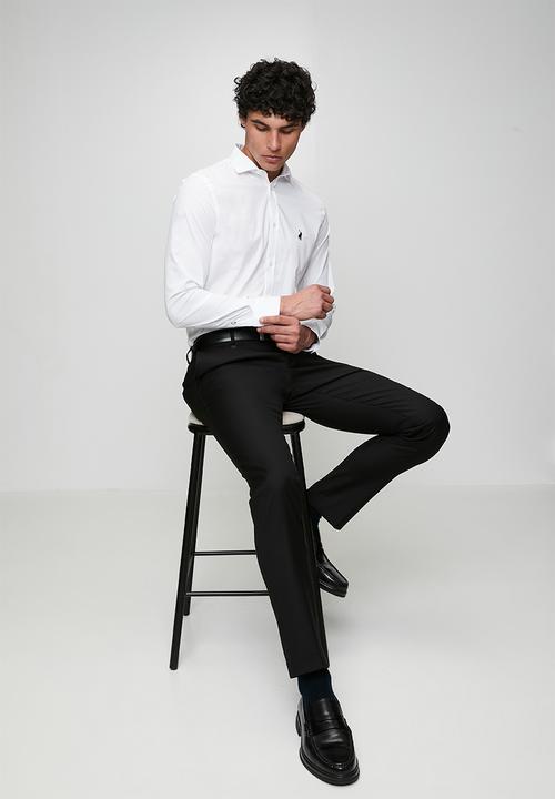 POLO - MENS LS PLAIN SLIM FIT SHIRT - White