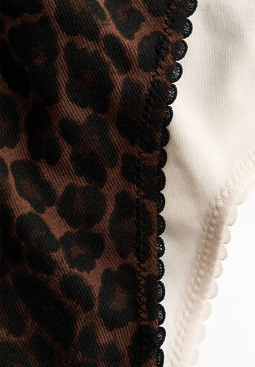 H&M - 3-pack cotton thong briefs - dark brown/leopard print