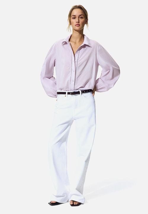 H&M - Lace-trimmed cotton shirt - light purple