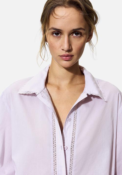 H&M - Lace-trimmed cotton shirt - light purple