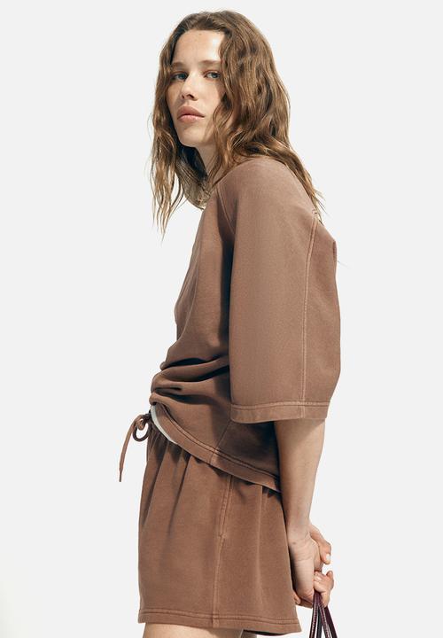 H&M - Short-sleeved cotton sweatshirt - dusty brown