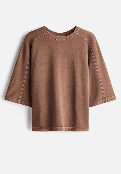 H&M - Short-sleeved cotton sweatshirt - dusty brown