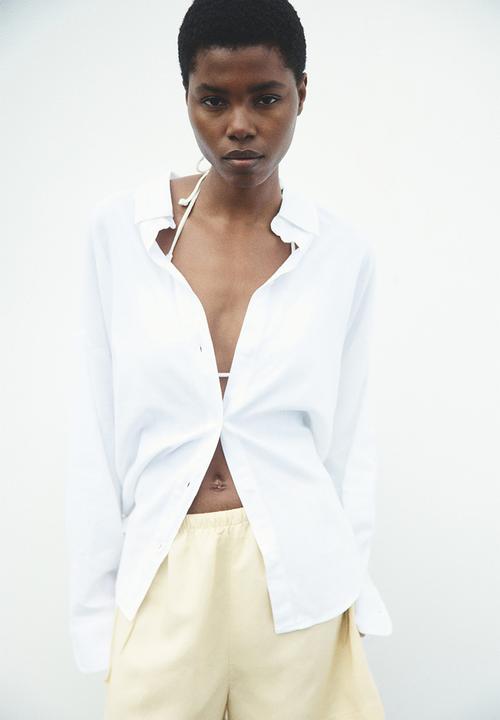 H&M - Drawstring-detail linen-blend shorts - yellow