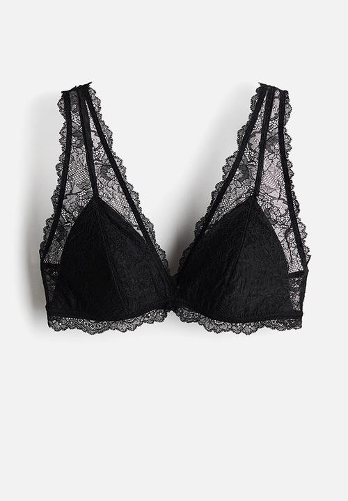 H&M - Padded soft lace bra - black