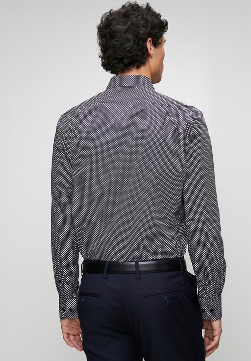 POLO - MENS LS GEO PRINT SHIRT - Black