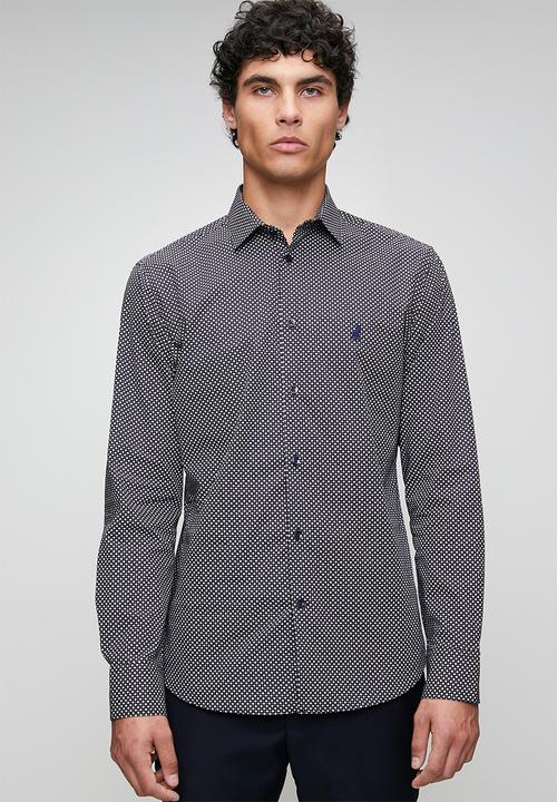 POLO - MENS LS GEO PRINT SHIRT - Black