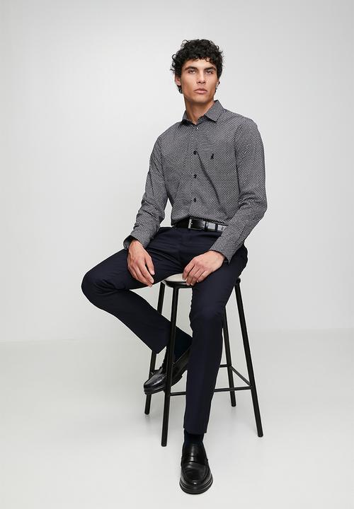 POLO - MENS LS GEO PRINT SHIRT - Black