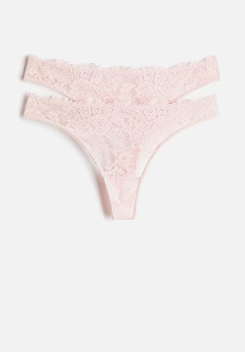 H&M - 2-Pack lace thong briefs - light pink